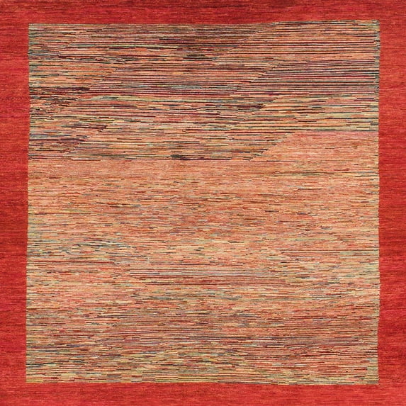 Ahgly Company Machine Washable Indoor Square Abstract Red Area Rugs, 5' Square