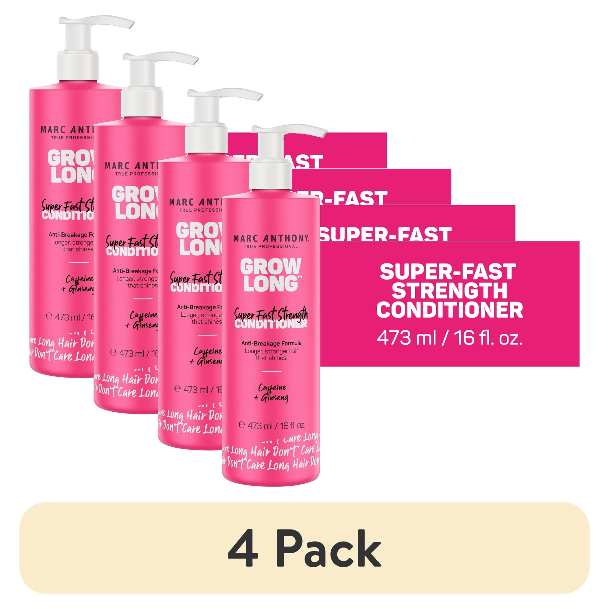 (4 pack) Marc Anthony GROW LONG Super Fast Strength Conditioner with Caffeine & Ginseng, 16 fl oz (Pump)