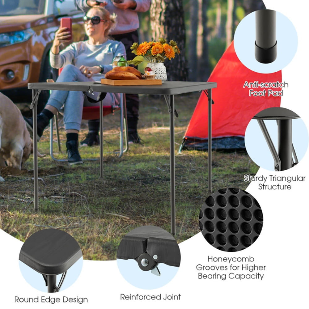 Aimee Lii Folding Camping Table with All-Weather HDPE Tabletop and Rustproof Steel Frame, Camp Tables PorTable Foldable, Gray