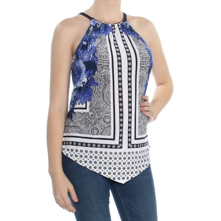 - INC Womens Blue Embellished Asym Sleeveless Halter Top Size: M
