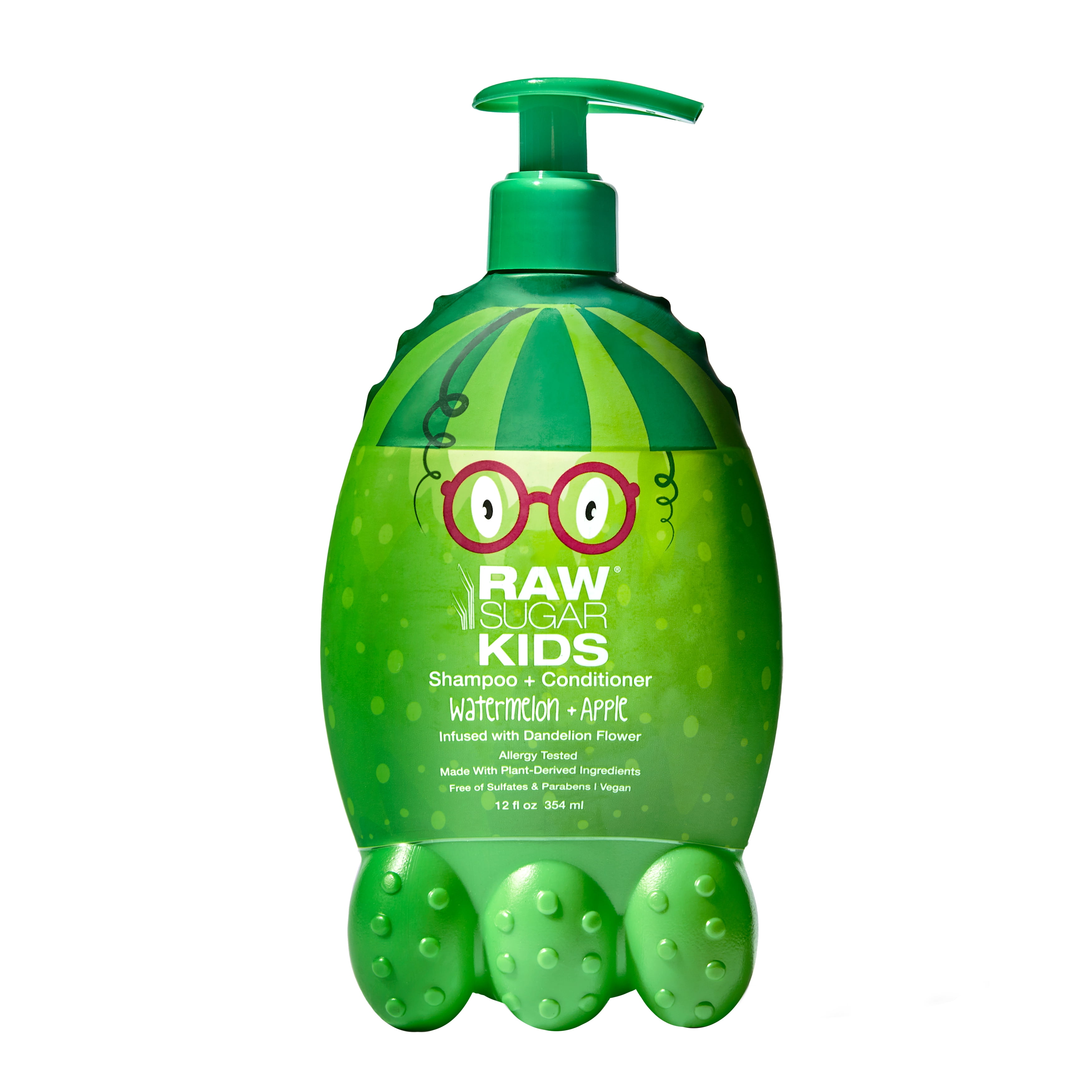 Raw Sugar Kids 2-in-1 Shampoo and Conditioner, Watermelon and Apple, 12 fl oz