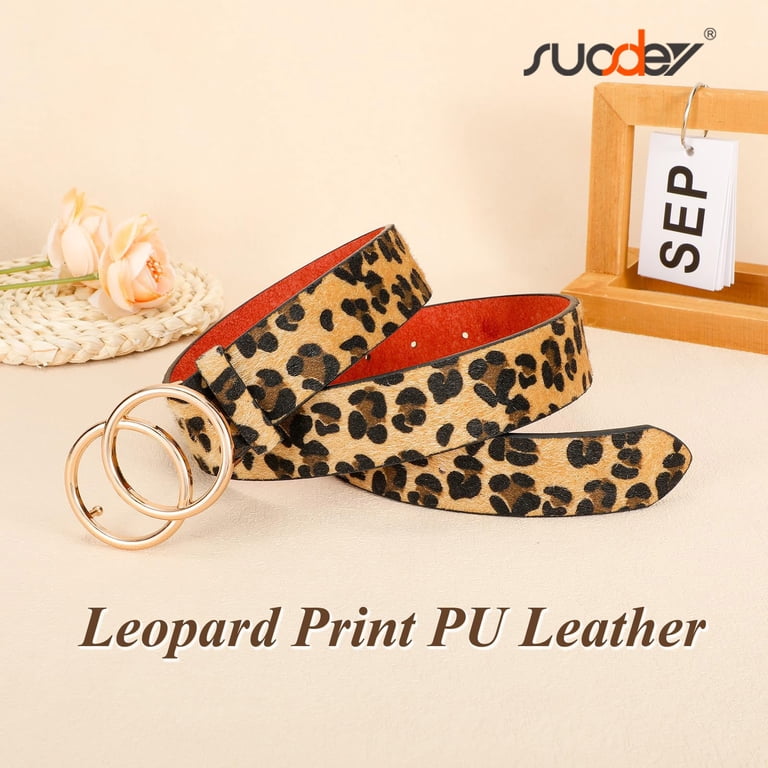 Stylish Leopard fur  Print Belt with Gold Buckle Leopard Print Belt with Gold Buckle & Studded Trim | Most  main image 2