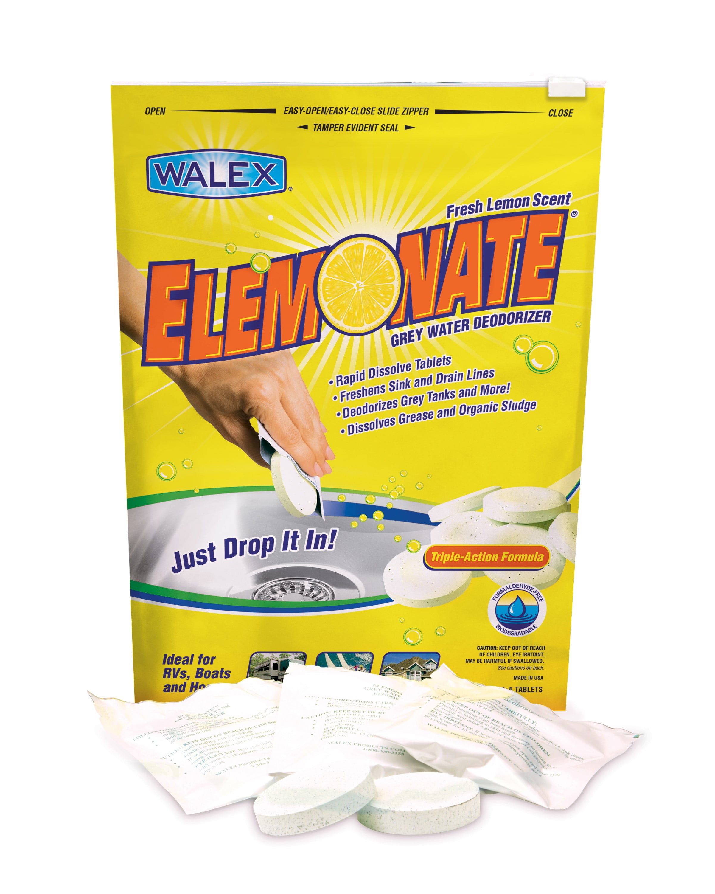 Elemonate Grey Water Tablets Deodorizer and Tank Cleaner by Walex for