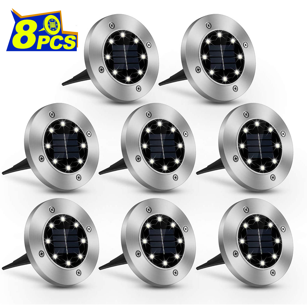 Solar Lights Outdoor，Disk Lights Solar Powered 8 LED ，Outdoor inground