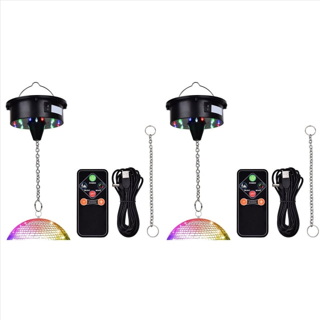 2X Luces de Motor de Bola de Discoteca con Control Remoto, 3-15 RPM, Giratorio Ajustable, 18 LED para Motor de Bola de Espejo de 8, 10, 12, 16, 20 y 24 Pulgadas