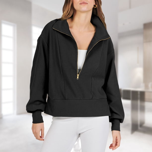 Sudadera con solapa para mujer Sudadera suelta con cuello doblado Top de otoño de color sólido FLhrweasw Nuevo