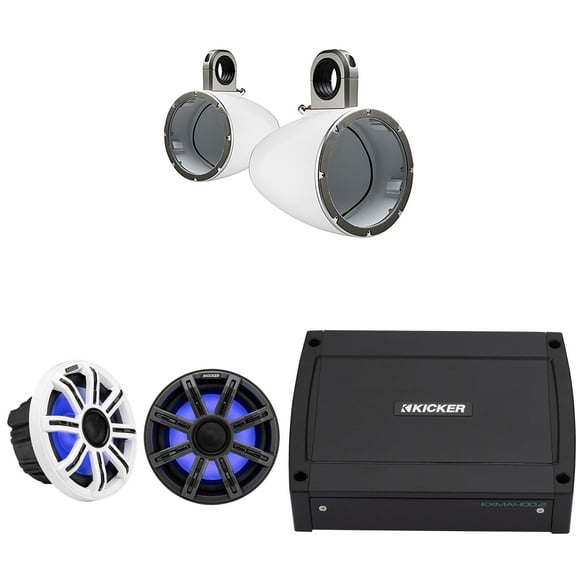 Kicker Premium Marine 8" 51MSC8 With 43KMTES8W White Enclosures Includes 48KXMA4002 Amp, UTV / Wake Boarding