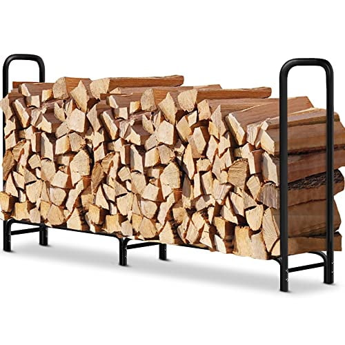AMAGABELI GARDEN & HOME 8ft Outdoor Firewood Rack, Fireplace Heavy Duty Firewood Pile Storage Racks For Patio Deck Metal Log Holder Stand Tubular