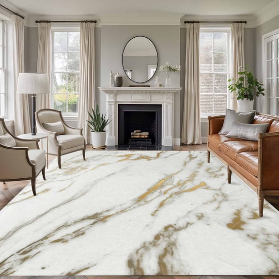 Area Rug for Living Room, Golden Marble Non-Slip Indoor Large Carpet for Bedroom/Dining Room, Abstract Modern Minimalist Art Washable Low-Profile Rectangle Floor Runner Rugs - 6 x 9 Ft