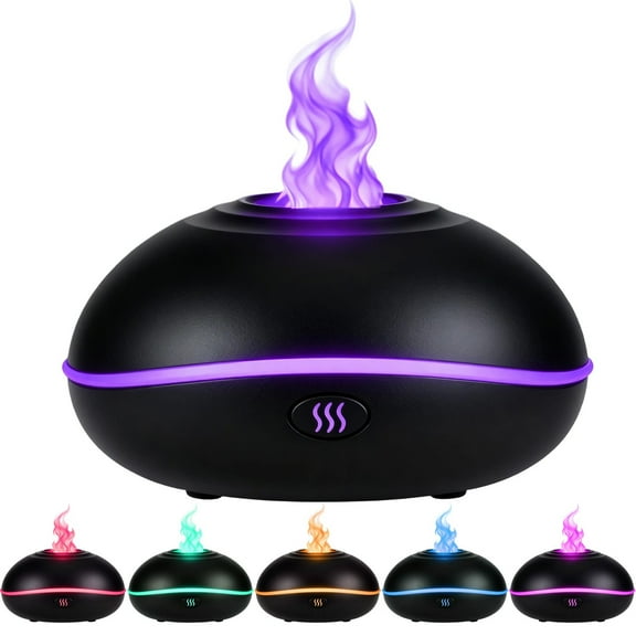 Essential Oil Diffuser Humidifier 2-in-1 with Realistic Flame Effect, 7 Color LED Night Light