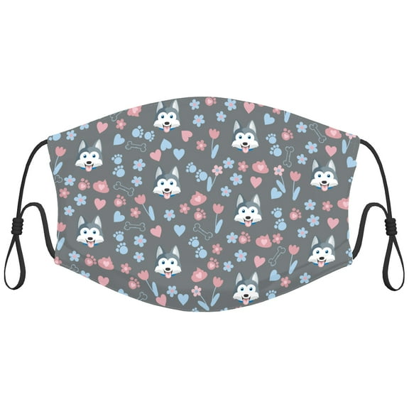 Cute Husky Dog Graphic Printed Cloth Face Masks Reusable Washable Adjustable Masks for Adults (1 PCS)