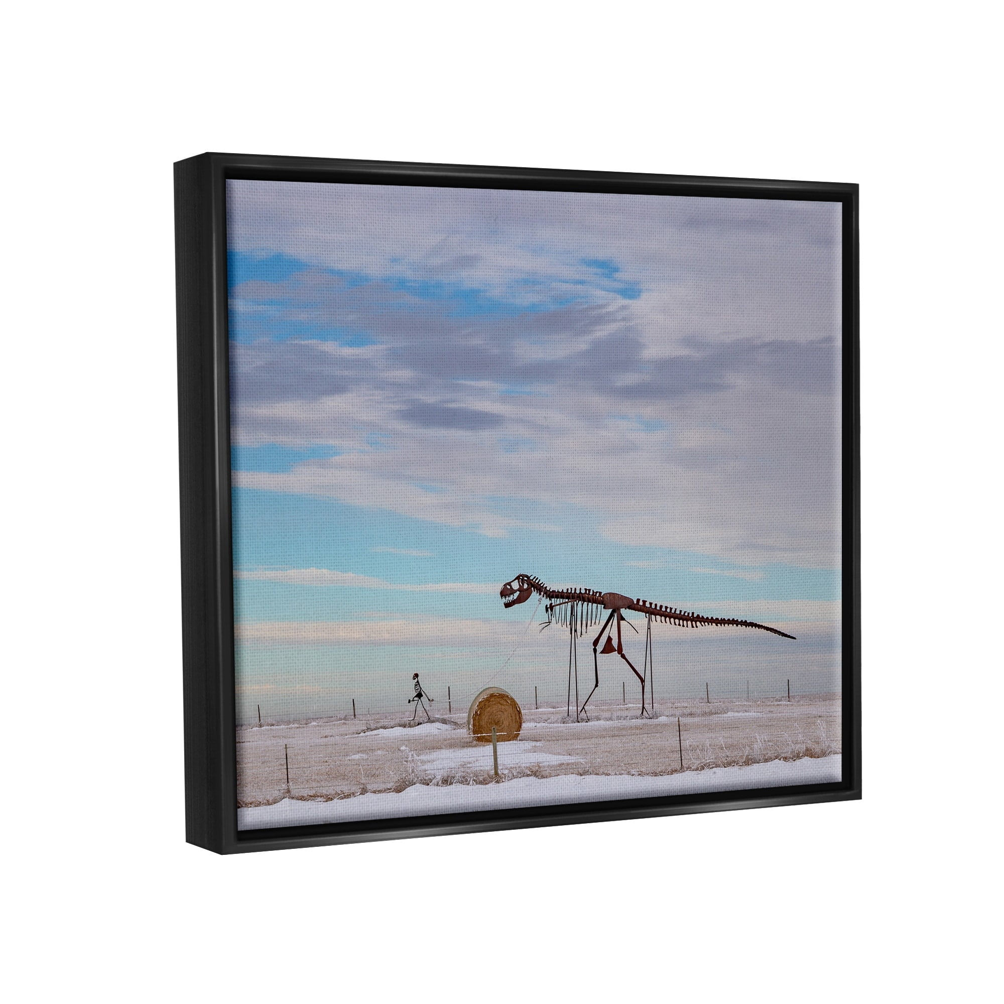 Stupell Industries Person Walking Dinosaur Skeleton Beach Sand Dunes Photograph Jet Black Floating Framed Canvas Print Wall Art, Design by Jeff Poe Photography