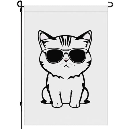Double-Colored Garden Cat Garden Flags for Outdoor  Sunglasses Yard Decoration 28x40 Inch  Cool Cat Cartoon Style Washable Outdoor Garden Decor for Backyard Home Balcony Porch Garden Deco