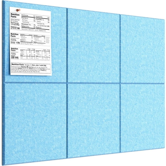 Large Cork Board for Wall 36" x 24", Blue Bulletin Board, 6 Pack Felt Wall Tiles with Pushpins, Cork Boards for Office Push Pin Board Tack Board Felt Board