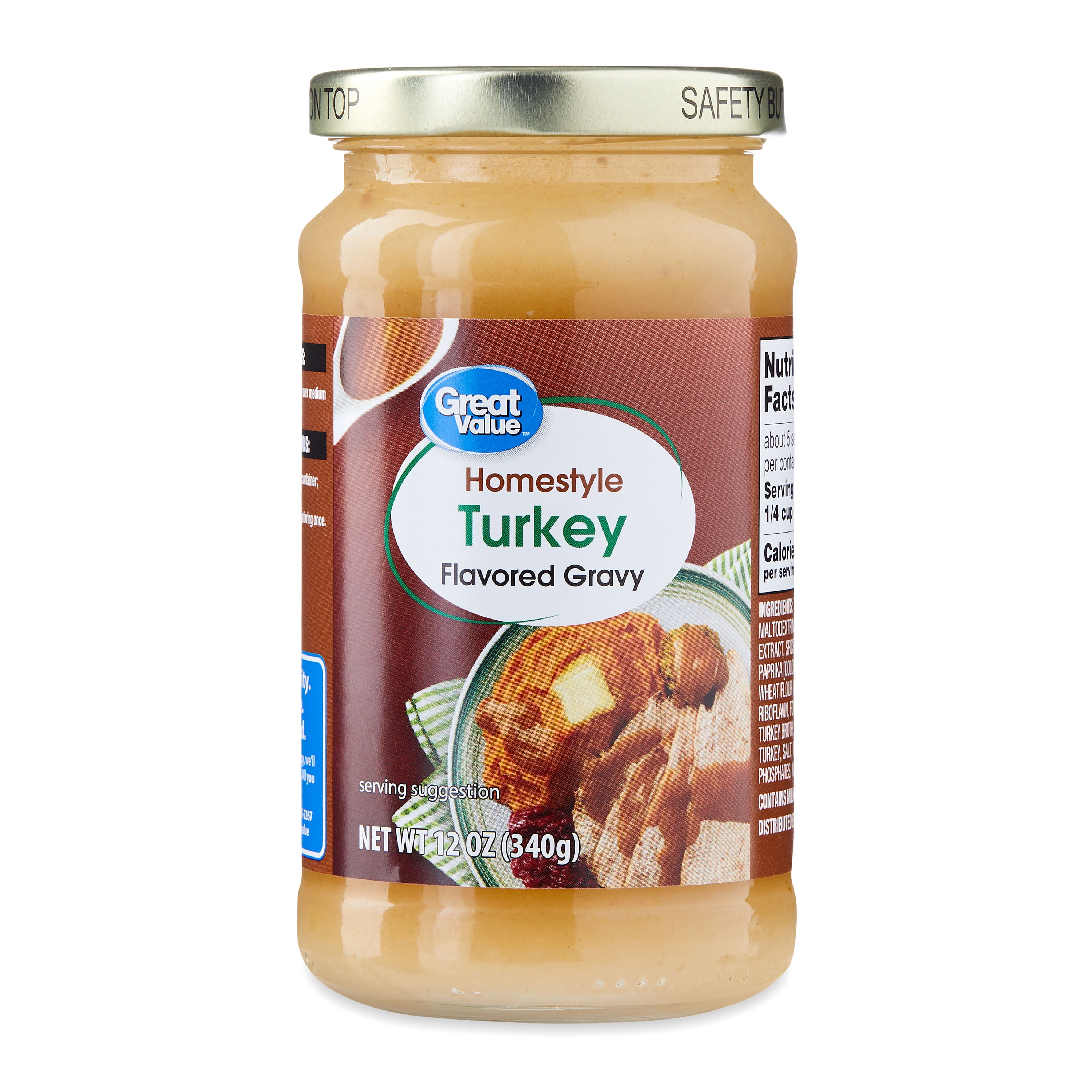 (6 pack) Great Value Homestyle Turkey Flavored Gravy, 12 oz Glass Jar