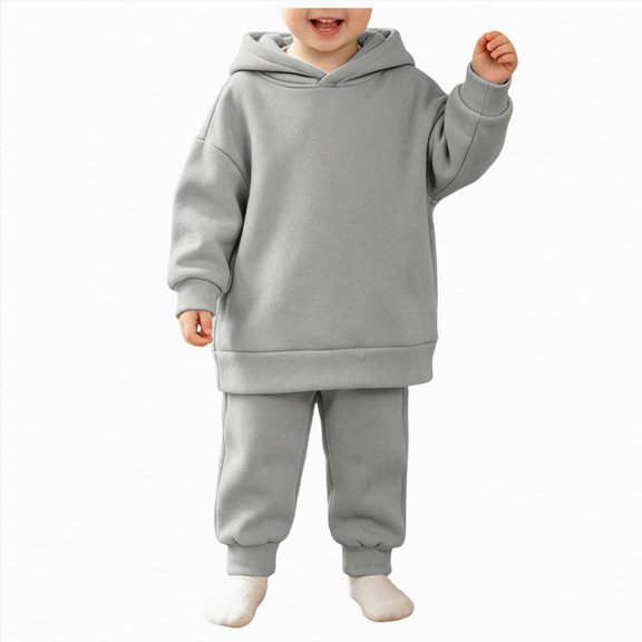 Zuwimk Girls Boys Fleece Pullover Hoodie and Sweatpants Outfit Set Toddler to Little Kid(T006-Grey)