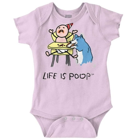 

Life Is Poop Dog Stealing Food Funny Newborn Baby Boy Girl Romper Brisco Brands