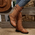 thumbnail image 2 of Women Riding Boots, Mid Calf Combat Boots, Winter Lace Up Gothic Motorcycle Boot with Inside Zipper Non Slip Outsole, 2 of 7