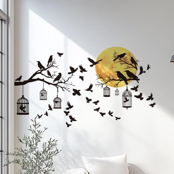 3 Sheets Raven Wall Decals Crow Wall Sticker Gothic Wall Decals Tree Branch Stickers Black DIY Wall Art Decorations for Living Room TV Background Wall Bedroom Home Office Wall Decor