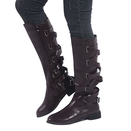 

Duretiony Women Winter Warm Lining Boots PU Leather Knee High Lace-up Boots Shoes New