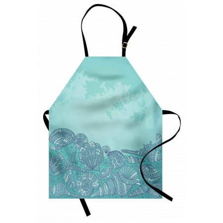 

Nautical Apron Marine Beauty Shell with Seahorse Starfish Oysters Ocean Sea Tropical Image Unisex Kitchen Bib Apron with Adjustable Neck for Cooking Baking Gardening Turquoise Teal by Ambesonne