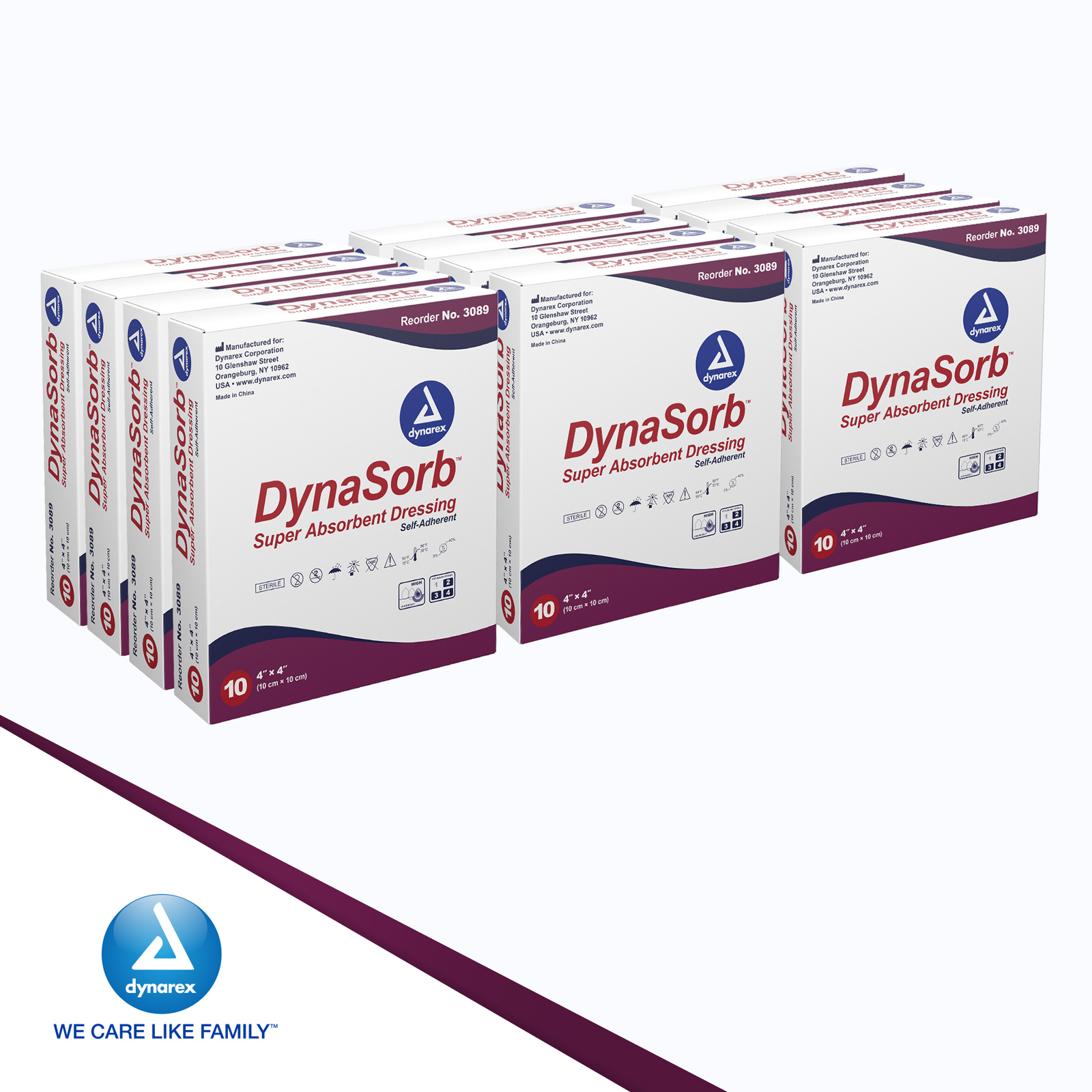 Dynarex DynaSorb Super Absorbent Dressings, Sterile Wound Care, Soft & Absorbent, Multi-Layered, One-Piece, Waterproof, Self-Adhering, 4” x 4”, 1 Case of 120 Super Absorbent Dressings