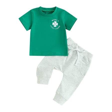 

Suealasg Toddler Baby Boys Irish Day 2pcs Clothes Short Sleeve Crew Neck Letters Shamrock Print T-shirt + Long Pants Sets 6M 1T 2T 3T Kids Boys Summer Saint Patrick s Day Outfits