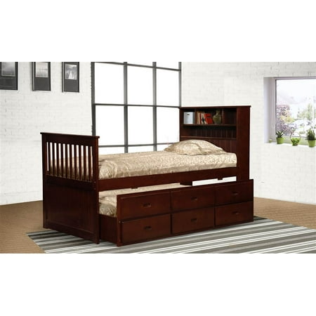 Twin Cherry Captain's Bookcase Bed with Storage