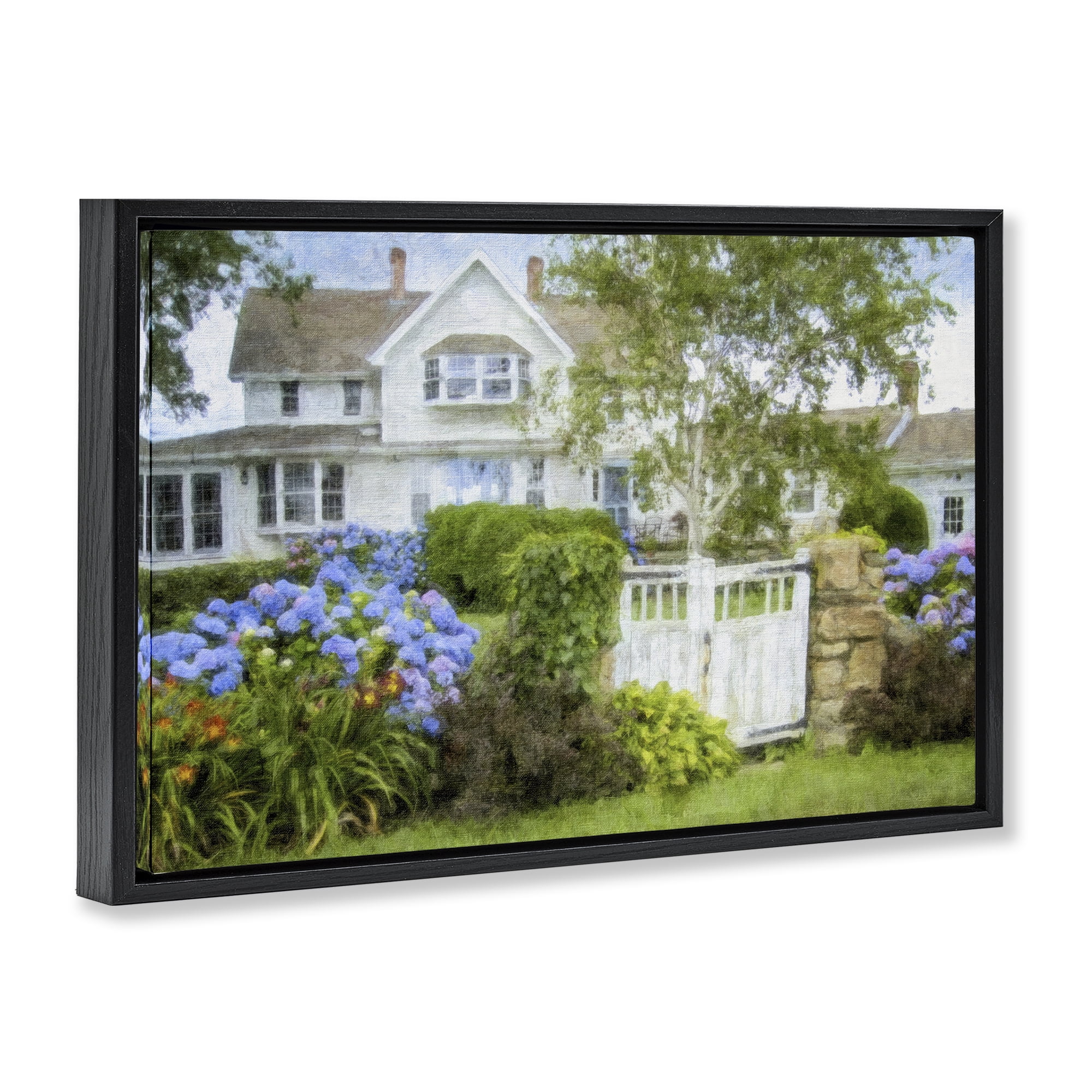 Stupell Industries Beach Getaway Cottage Buildings & Architecture Painting Black Floater Framed Canvas Art Print Wall Art, 31 x 21