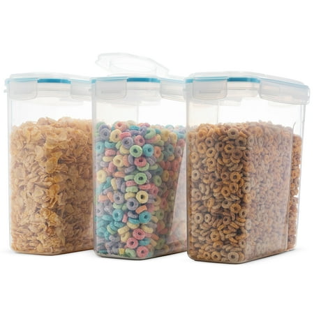 Komax Biokips Premium Airtight Cereal Storage Containers 135.5 Oz 16.9 Cup (3 Pack) - Airtight, 4 Side Locking Lid, BPA Free Cereal Dispenser - Flour, Sugar, Dry Food Storage
