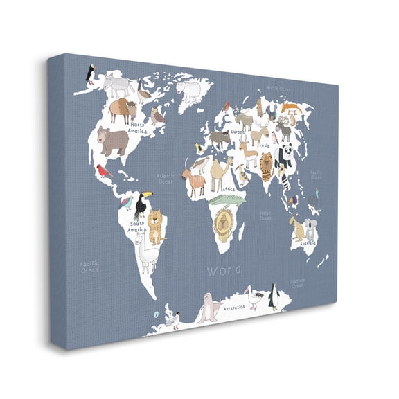 Stupell Industries Adorable Animal World Map Kid's Lion Tiger Bear, 24 x 30, Designed by Carla Daly