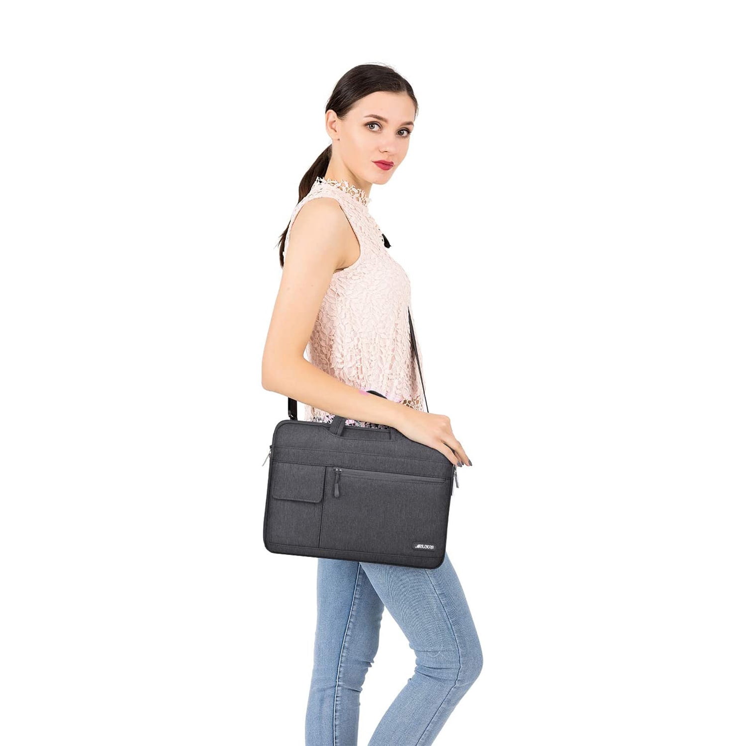 MOSISO Laptop Shoulder Bag Compatible with MacBook Air/Pro,13-13.3 inch Notebook,Compatible with MacBook Pro 14 inch M3 M2 M1 Pro Max 2023-2021,Polyester Flapover Briefcase Sleeve Case