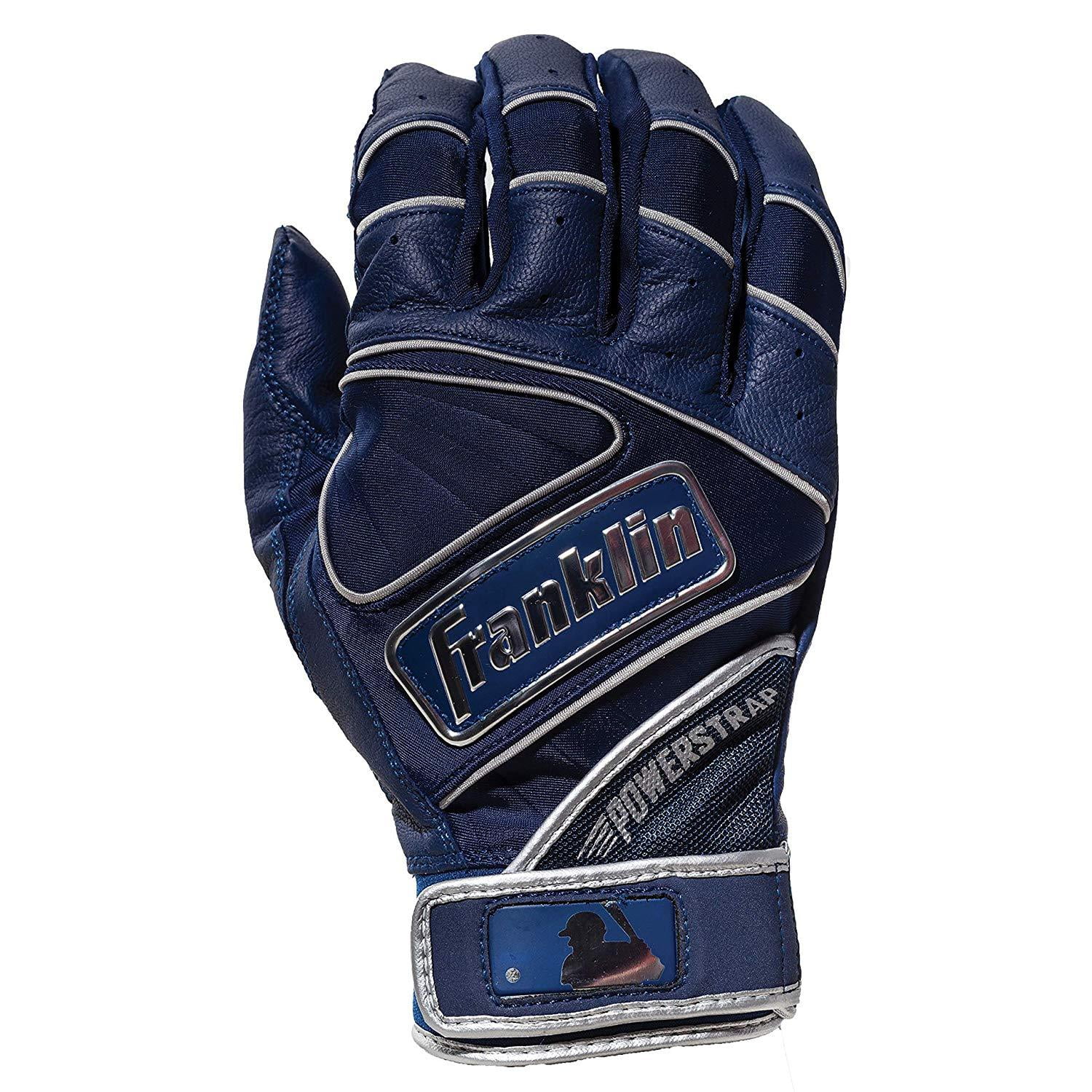 Franklin Sports Power strap Series Batting Gloves, Chrome Navy, Adult