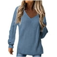 thumbnail image 2 of AXXD Womens Tops Basic Summer 2024 Solid V-Neck Long Sleeve Casual Knit Top Blouse, 2 of 3