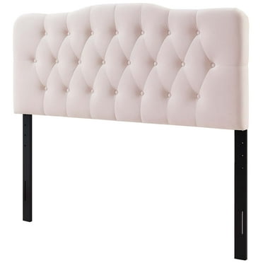 Contemporary Modern Urban Designer Bedroom Full Size Tufted Headboard, Velvet Fabric, Pink