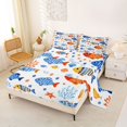thumbnail image 2 of Castle Fairy Folk Art Tropical Fish Bed Sheets 4-Piece,Seashell Coral White Background Tile Full Size Sheets,Red Navy,1 Fitted Sheet,1 Flat Sheet and 2 Pillowcases, 2 of 6