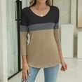 thumbnail image 7 of Texiao Women's V Neck 3/4 Sleeve Tops Color Block/Solid Shirts Basic Summer Tees, 7 of 7