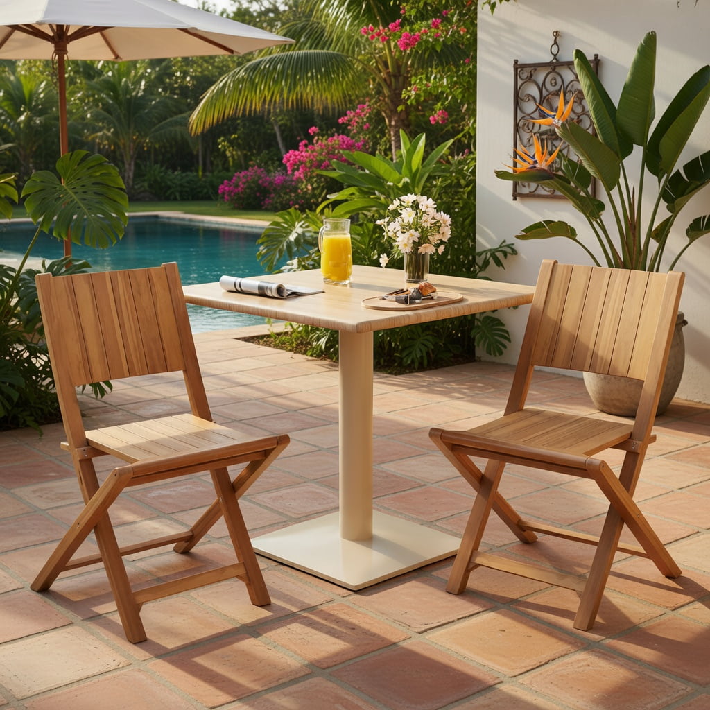 Hommoo 2-Pack Teak Wood Outdoor Dining Chairs, Foldable Slatted Seat, Ergonomic 105° Backrest, No Assembly Required for Patio, Porch & Garden, Natural