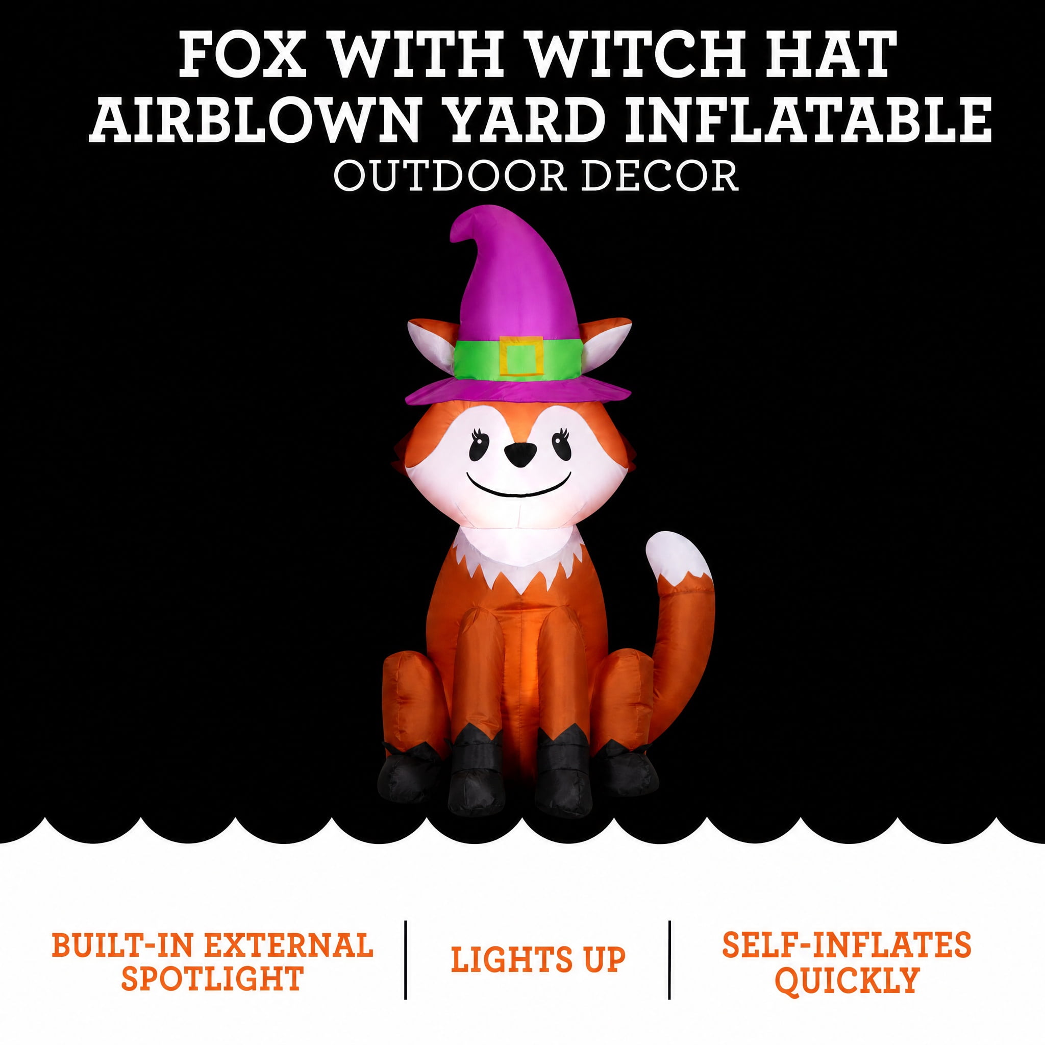 Fox with Witch Hat Airblown Yard Inflatable, Multicolor, 4', Halloween by Way To Celebrate