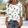 thumbnail image 2 of DeHolifer Women's Tops 3/4 Sleeve Crewneck Button Floral Printed Summer Lightweight Trendy Casual Tee T-Shirts White M, 2 of 7