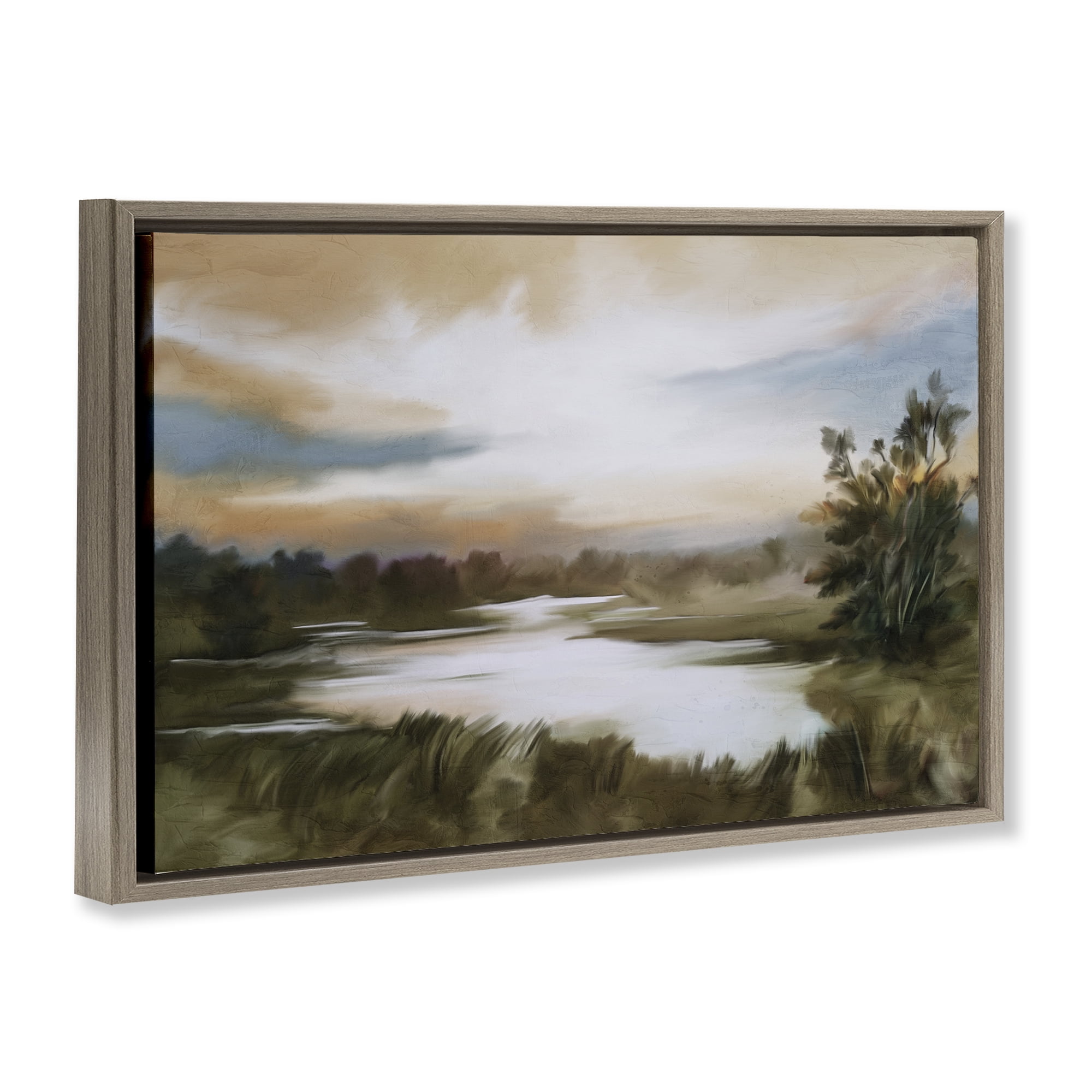 Stupell Industries Sunset Pond Countryside Brown Framed Floater Canvas Wall Art, design by Kim Allen