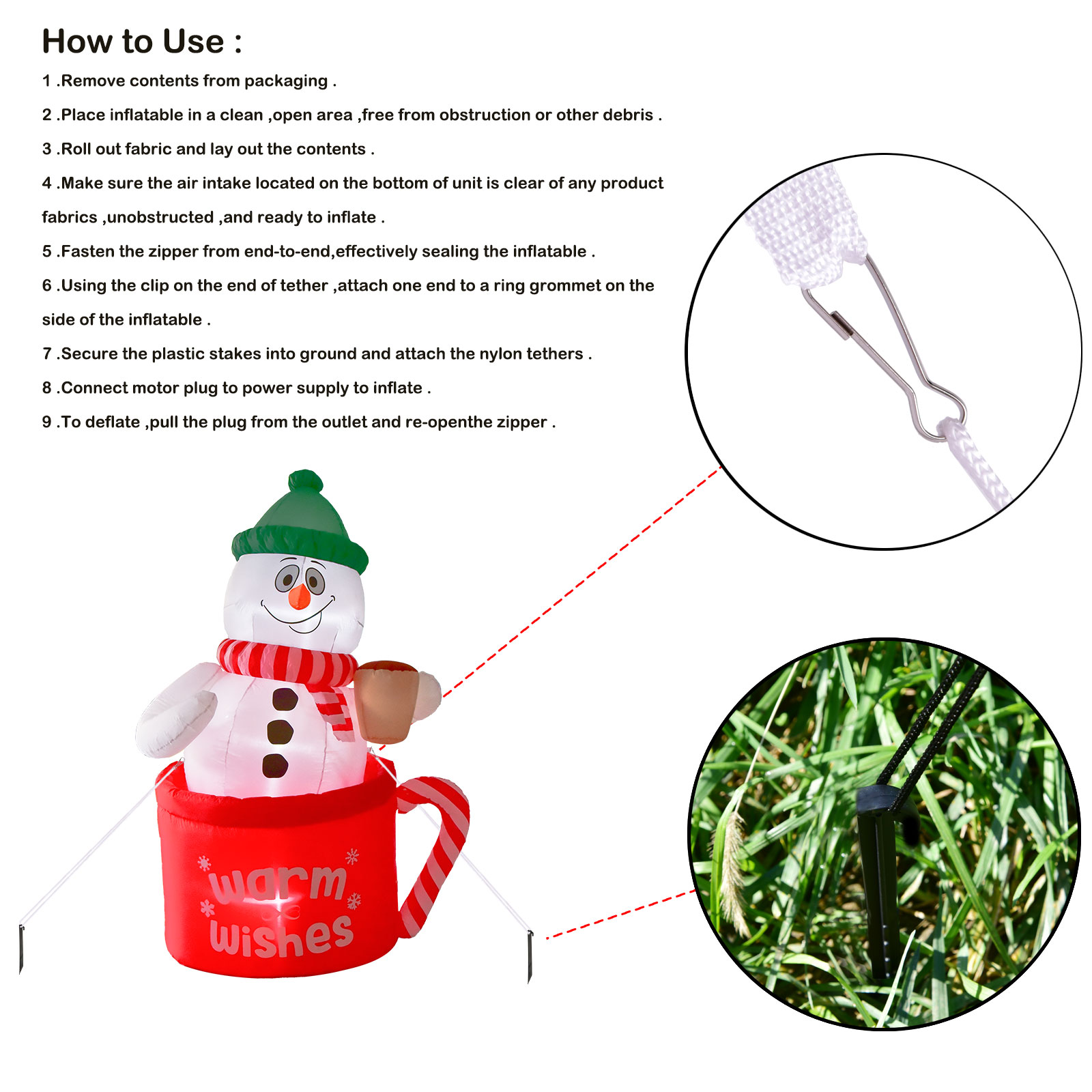Nifti Nest 4 Ft Long x 6 Ft Tall Christmas Inflatables Snowman in Frosty Mug with Built-in LED Lights, Christmas Blow Up Yard Decorations for Holiday Lawn, Garden, Christmas Decorations - image 4 of 8