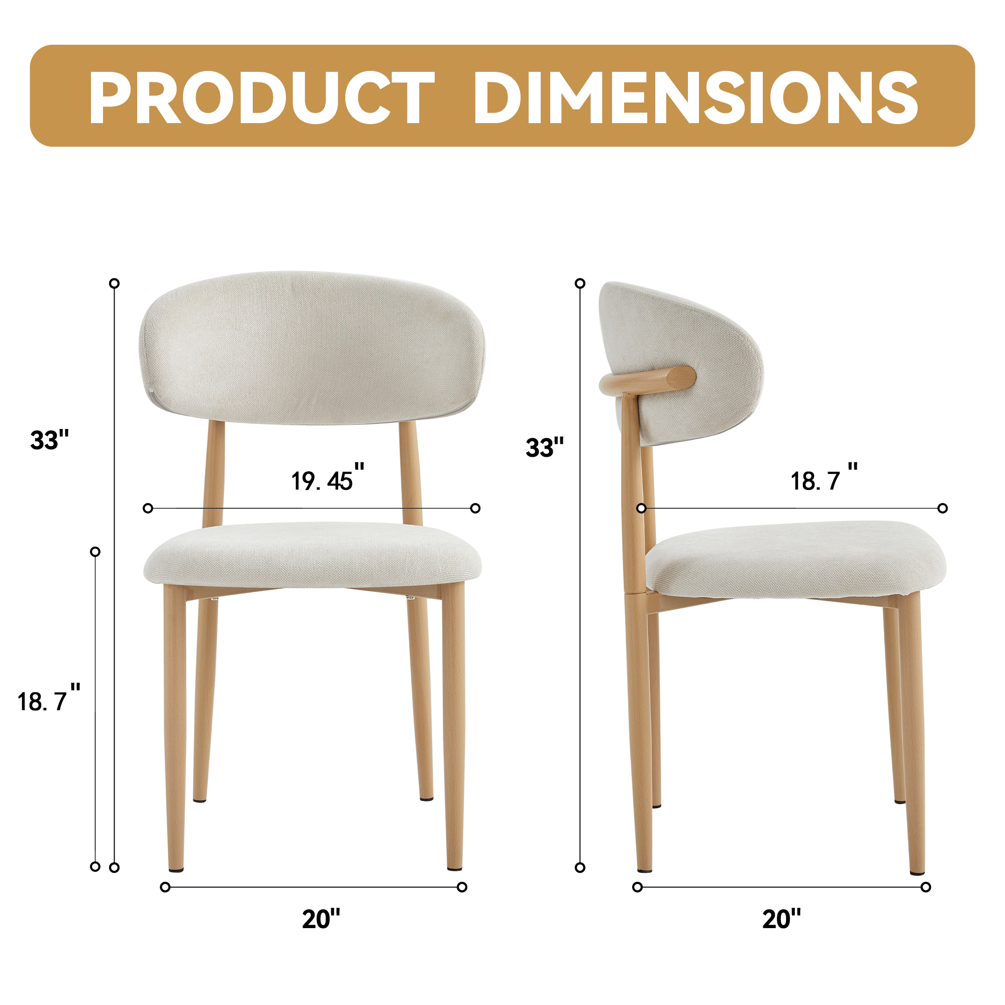 Leumius Set of 2 Dining Chair, Medieval Modern Farmhouse Soft Cushioned Linen Dining Chairs with Metal Legs for Kitchen Dining Table Natural