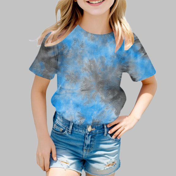 Toddler Girls' Short Sleeve Crew Neck Tee T-Shirt Tie Dye Print T Shirt Summer Fashion Casual Tee Size 3-4T ,Blue