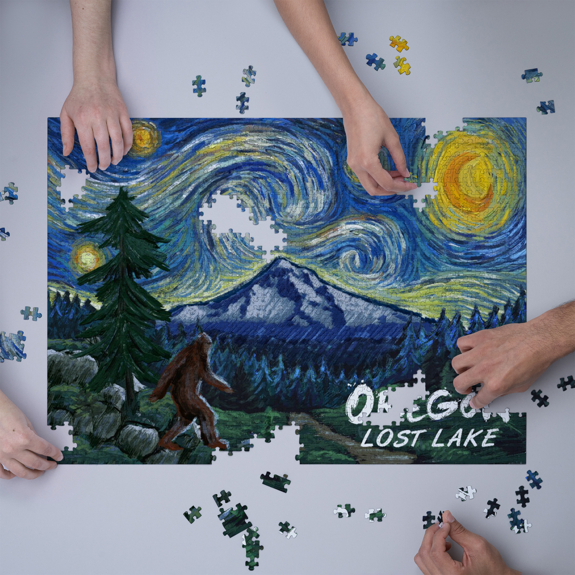 Lost Lake, Oregon, Bigfoot, Mt Hood, Starry Night (1000 Piece Puzzle, Size 19x27, Challenging Jigsaw Puzzle for Adults and Family, Made in USA) - image 3 of 4