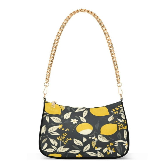 One Shoulder Chain Handbag 7.1x11x2.8in Women's Hobo Handbags Tote Handbags Shoulder Handbags Card Bag Cash Bag Key Bag Pretty Yellow Lemon and Leaves