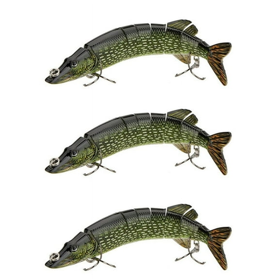 20cm ABS Lifelike Multi-Jointed 8-Segement Pike Muskie Fishing Lures for Swimbait, 3-Counts