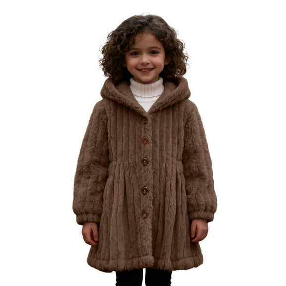 Toddler Jackets Boys,Jacket Girls Long Hooded Drawstring Waist Solid Color Outerwear,Toddler Girl Coat,Brown,3-4 Years