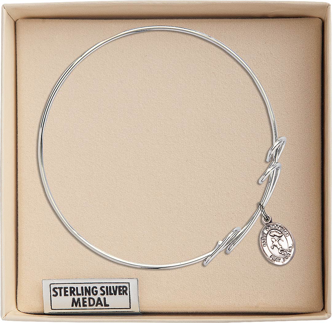 8 inch Round Double Loop Bangle Bracelet w/ St. Sebastian/Track&Field in Sterling Silver