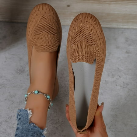 

Women s Black Slip On Flats Breathable Knitted Round Toe Non-slip Shoes Casual Lightweight Walking Shoes